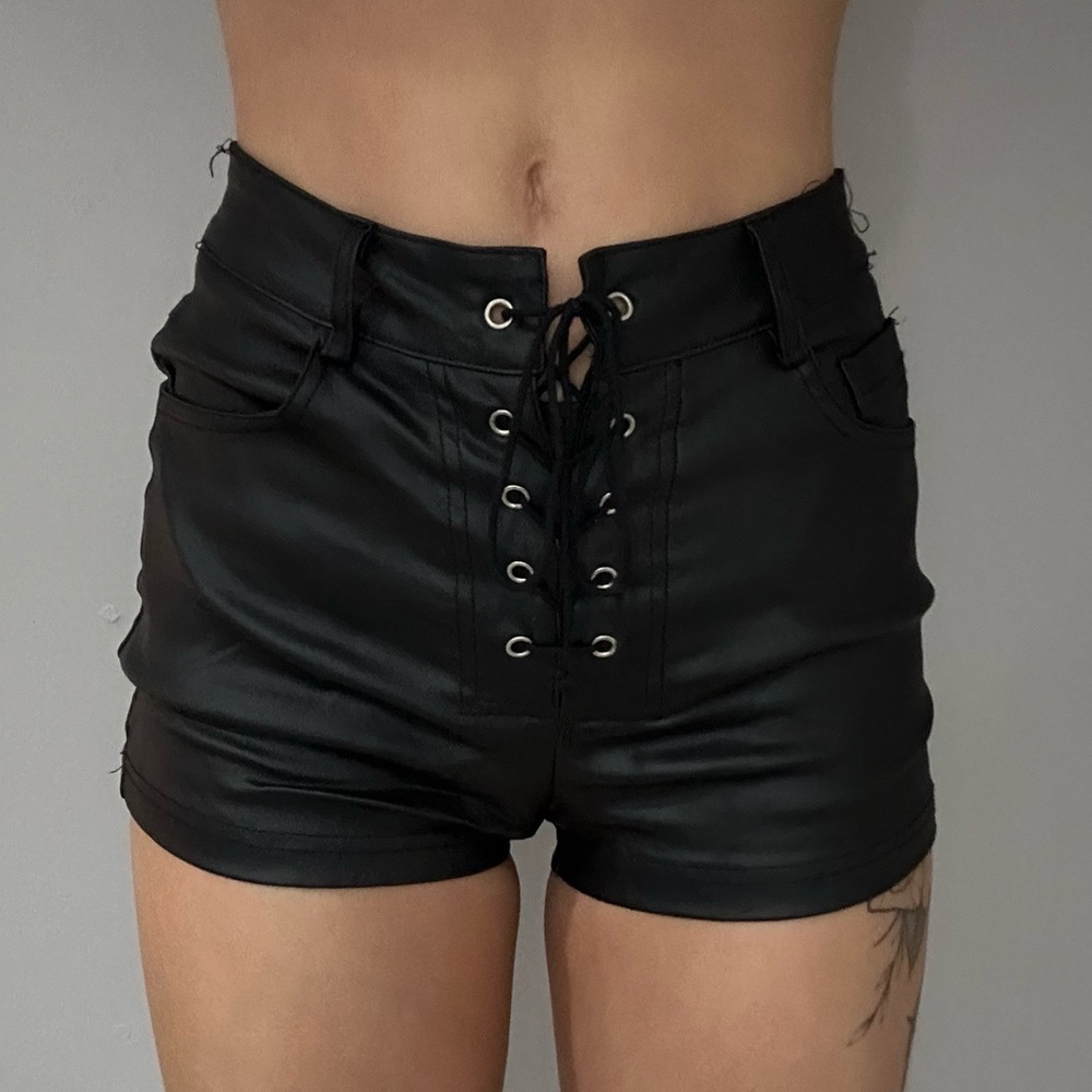 Faux Leather Lace Up Shorts